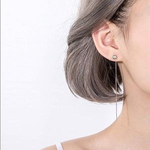 Green Cat’s Eye Threaded Earrings - 925 Sterling